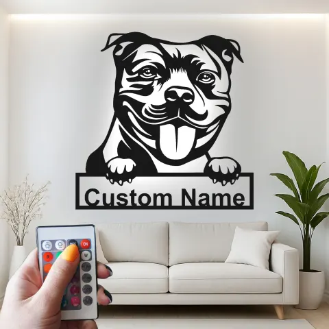 Personalisierte LED-Schild für Pitbull | Metall-Wandkunst für Hunde | Realistische Haustier-Porträt-Dekoration | Einzigartiges Geschenk für Bully-Rassenliebhaber alternative Ansicht