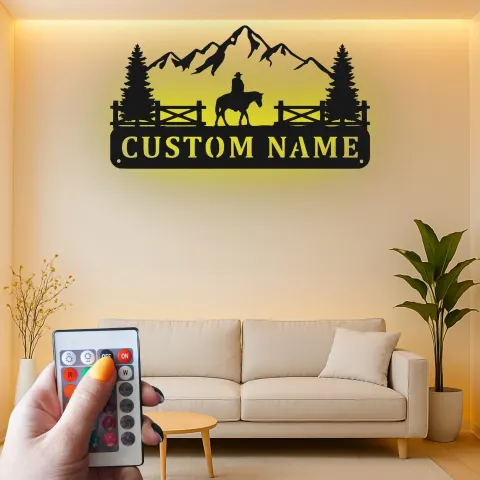 Vista alternativa di Insegna LED personalizzata per ranch | Arte murale in metallo western | Decorazione per cabin personalizzata | Regalo per cowboy