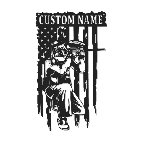 Insegna Personalizzata per Giocatore di Paintball | Insegna in Metallo Retroilluminata con Bandiera Americana | Decorazione per Stanza da Gioco con Nome Personalizzato | Regalo per Paintballer