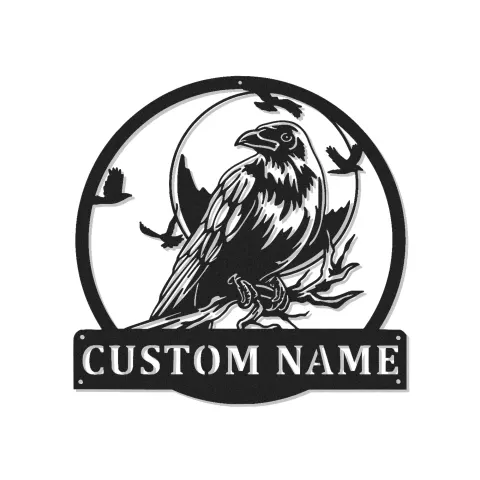 Insegna LED Corvo Personalizzata | Arte Murale in Metallo | Decorazione Rustica per Amanti della Natura