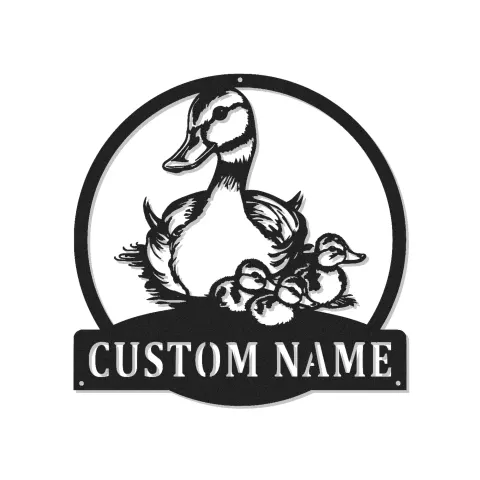 Personalisierte LED-Metall-Wandkunst mit Entenfamilie – Geschenk für Naturliebhaber, Deko für Kinderzimmer oder Wohnzimmer