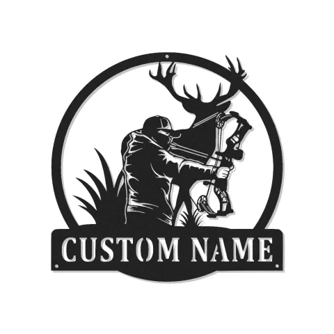 Décoration murale en métal personnalisée avec chasseur à l'arc et cerf avec rétroéclairage LED - Cadeau pour chasseurs, décoration de man cave ou de cabane