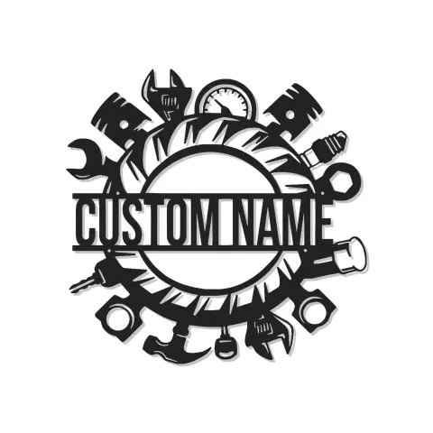 Insegna da Garage Personalizzata con LED | Insegna in Metallo per Strumenti da Meccanico | Decorazione per Officine per Appassionati di Auto