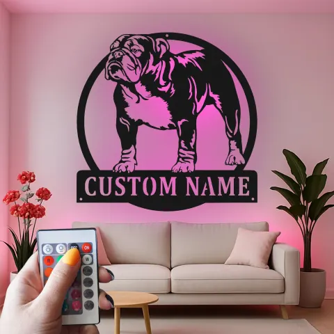 Vista alternativa de Cartel de metal LED personalizado de Bulldog, regalo para amantes de los perros, decoración para la sala de estar o área de mascotas