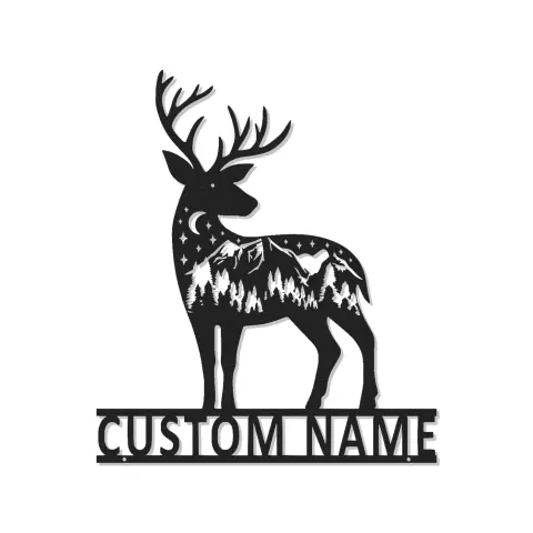 Insegna in metallo personalizzata con silhouette di cervo e luce LED regalo per amanti della natura decorazione per chalet o lodge