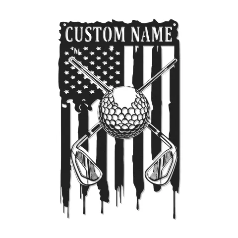 Enseigne de golf personnalisée pour man cave | Décoration murale en métal sur mesure avec LED | Cadeau patriote pour golfeur