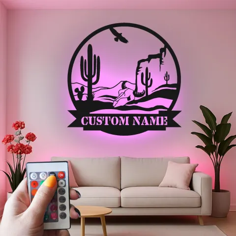 Custom Desert Landscape Led Light Metal Wall Art Personalized Southwest Decor Gift Living Room Western Style alternate view