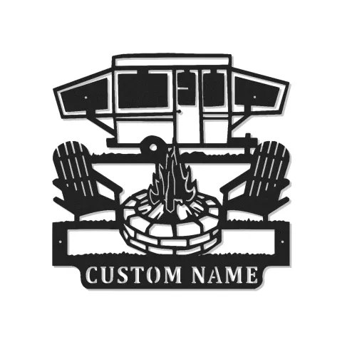 Custom Camper and Firepit Led Light Metal Wall Art Personalized Camping Gift Outdoor Patio Decor