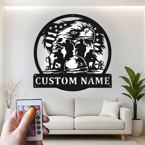 Vista alternativa de Cartel de metal LED de tributo militar personalizado, regalo patriótico para veteranos, decoración para oficina o sala de estar
