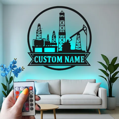 Custom Oil Rig LED Sign | Personalized Metal Wall Art | Industrial Oilfield Worker Decor & Roughneck Gift alternate view