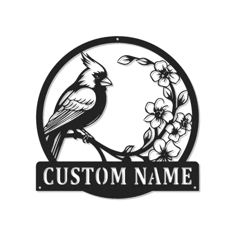 Décoration murale en métal personnalisée avec lumière LED cardinal et fleurs