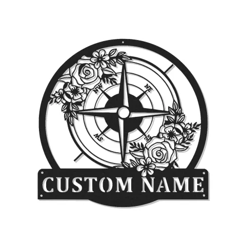 Décoration murale en métal personnalisée avec rétroéclairage LED - Rose des vents - Cadeau de mariage personnalisé - Décor nautique pour salon