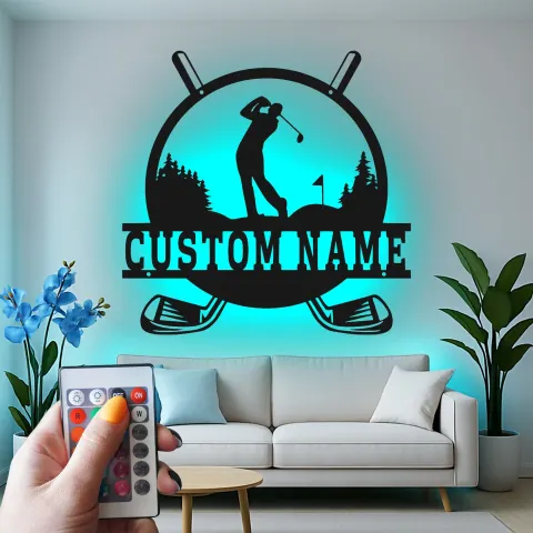 Personalisierte Golf-Schild | LED Metall-Wandkunst für Man Cave Dekor | Individuelles Golfer Geschenk | Golf-Liebhaber Wanddekoration alternative Ansicht