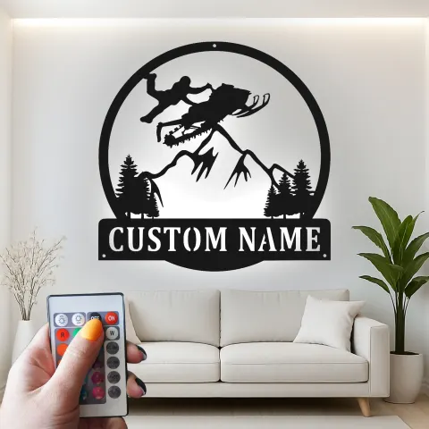 Personalized Snowmobile Sign | LED Metal Wall Art for Man Cave | Custom Rider Name Plaque | Extreme Sports Decor alternate view
