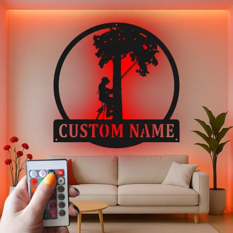 Custom Tree Climber Led Light Metal Wall Art Personalized Gift for Arborists Outdoor Enthusiast Wall Decor alternate view