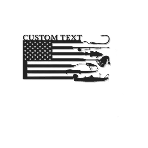 Panneau LED drapeau de pêche sur mesure | Décoration murale en métal personnalisée | Cadeau patriotique pour pêcheur | Déco maison de lac