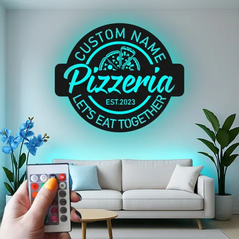 Personalized Pizzeria Sign | Custom 3D Metal Wall Art | Retro Restaurant & Kitchen Decor | Backlit LED Logo for Business alternate view