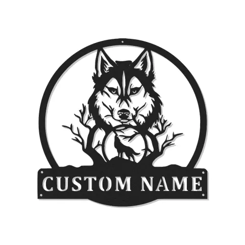 Cartel de metal personalizado con luz LED de lobo y luna, regalo personalizado para amantes de la naturaleza, decoración rústica para cabañas