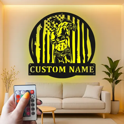 Personalisierte LED-Boxing-Metallschild | Individuelle Wandkunst für das Home Gym | Boxer-Silhouette-Dekor | Sportler-Geschenk & Man Cave-Beschilderung alternative Ansicht