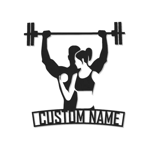 Cartel de metal personalizado para pareja fitness | Decoración LED personalizada para gimnasio en casa | Regalo de arte mural para parejas
