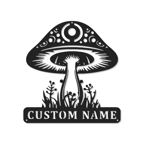Insegna LED Personalizzata con Fungo | Targa in Metallo Personalizzata | Arte Murale Mistica Boho per Camera da Letto, Studio e Amanti della Natura