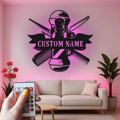 Personalisierte LED-Beleuchtung Metall-Wandkunst für Friseursalons 1 alternative Ansicht