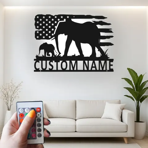Personalisierte LED-beleuchtete Metall-Wandkunst „Elefantenfamilie“ – individuelles Wildtier-Geschenk für Wohnzimmer und Safari-Deko alternative Ansicht