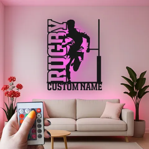 Individuelles Rugby-Spieler LED Metallschild | Personalisierte Athletenname-Leuchte | Sport-Spielzimmer Dekor | Geschenk für Trainer oder Rugby-Fan alternative Ansicht