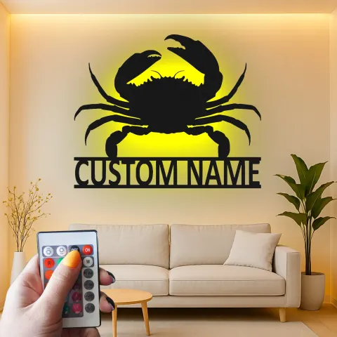 Vista alternativa di Insegna in metallo LED personalizzata con granchio - Regalo costiero - Decorazione per casa sulla spiaggia per amanti dell'oceano