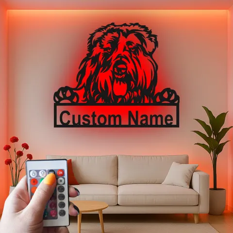 Vista alternativa de Cartel LED de Old English Sheepdog | Decoración mural de metal personalizada | Regalo personalizado para amantes de los perros | Decoración con nombre de mascota