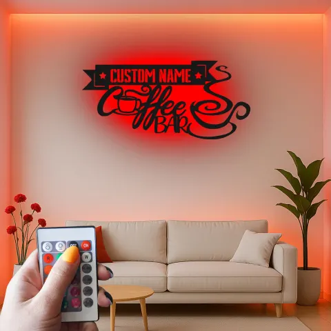 Vista alternativa de Cartel de metal LED con nombre para bar de café, regalo personalizado para amantes del café, decoración de cocina o café