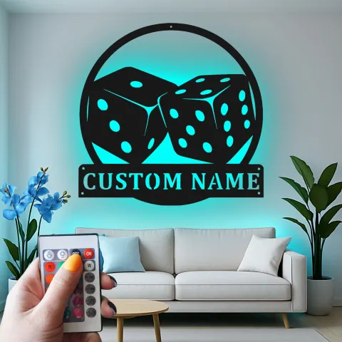 Vue alternative de Décoration murale en métal personnalisée avec lumière LED en forme de dés pour la salle de jeux