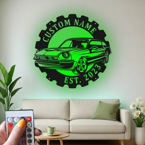 Custom Classic Car Led Light Metal Wall Art Personalized Gift for Car Enthusiasts Garage or Man Cave Decor alternate view