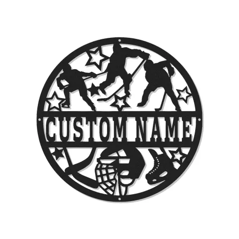Individuelle Hockey LED-Wandkunst | Personalisierte Metall-Namensschilder | Hockey-Spieler-Geschenk | Dekoration für Jungenzimmer & Männerhöhlen