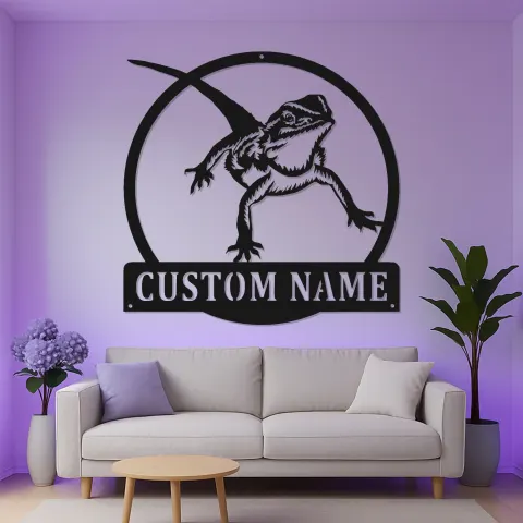 Custom Bearded Dragon LED Metal Sign | Personalized Reptile Silhouette Decor | Light Up Lizard Wall Art Gift alternate view
