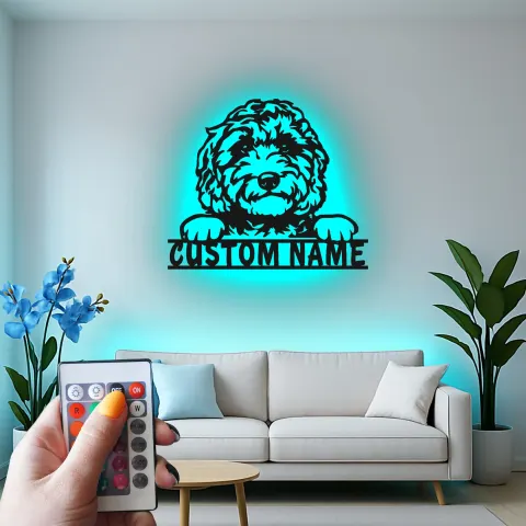 Custom Labradoodle Led Light Metal Wall Art Personalized Dog Lover Gift Living Room Pet Decor alternate view