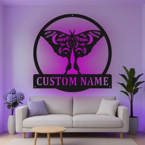 Vista alternativa de Cartel de metal personalizado con luz LED de mariposa, regalo personalizado para amantes de la naturaleza, decoración para dormitorio o jardín