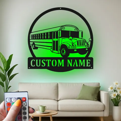 Custom School Bus LED Sign | Personalized Metal Wall Art | Bus Driver Gift for Garage or Classroom Decor alternate view