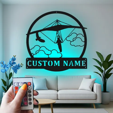 Personalisierter Gleitschirm LED-Schild | Individuelle Metall-Wandkunst | Geschenk für Piloten & Abenteuer-Sport-Dekor für Männerhöhle oder Büro alternative Ansicht