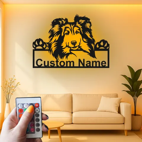Vista alternativa de Cartel de metal LED personalizado de Shetland Sheepdog para regalo de mamá perra, decoración de mascotas en el salón