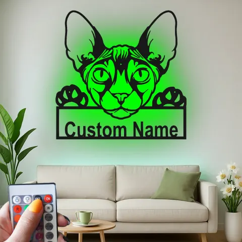 Vue alternative de Panneau LED Métal Sphynx Personnalisé | Art Murale Silhouette de Chat de Compagnie Personnalisé | Décor Unique pour Amoureux des Chats