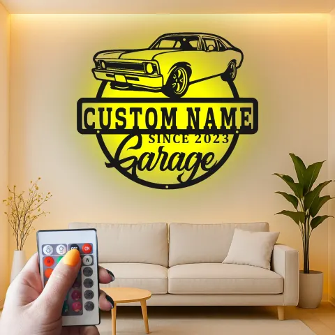 Vista alternativa di Insegna in metallo LED personalizzata per auto classiche regalo per appassionati di auto decorazione per garage 4