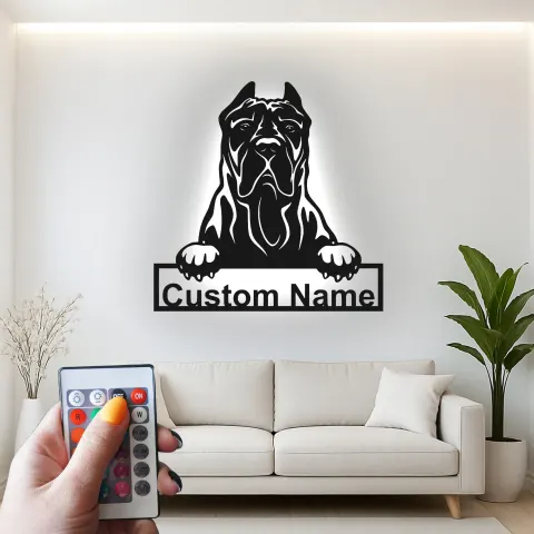 Vista alternativa de Cartel de metal personalizado con luz LED de Cane Corso, regalo para amantes de los perros, decoración para el salón