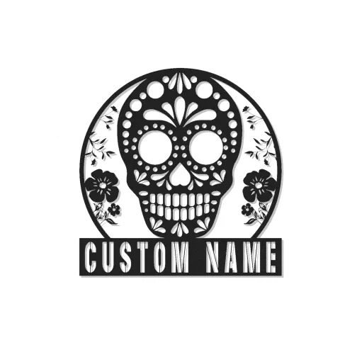 Personalized Sugar Skull Metal Sign | Custom Calavera LED Wall Art | Day of the Dead Decor | Gothic Floral Home Gift