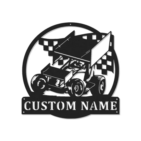 Personalisierte Sprintwagen-Metallschild | Personalisierte LED-Rennwagen-Wandkunst | Geschenk für Rennfahrer-Garage oder Männerhöhle Dekor