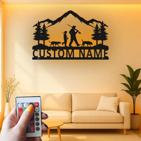 Custom Hunting Scene LED Metal Art | Personalized Father & Son Wall Sign | Outdoorsman Gift & Cabin Decor alternate view