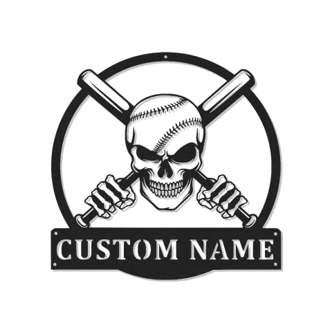 Insegna in metallo LED personalizzata con teschio di baseball - Regalo per appassionati di sport e decorazione per la stanza da gioco
