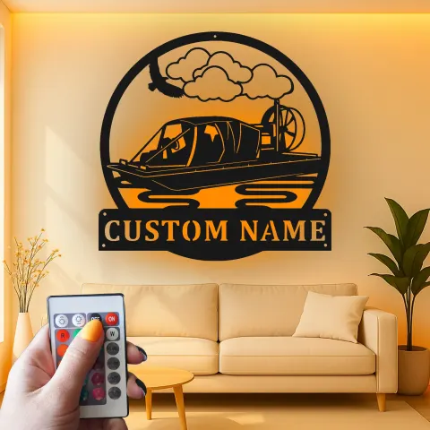 Vista alternativa de Cartel de metal LED personalizado de airboat, regalo de navegación para él, decoración de man cave o garaje