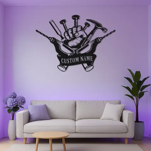 Personalized Handyman LED Sign | Custom Metal Wall Art for Workshop & Garage | Industrial Carpenter Gift alternate view
