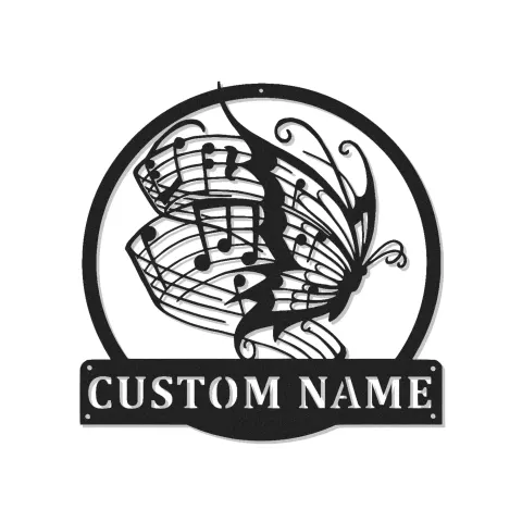 Cartel de metal personalizado con luz LED de notas musicales y mariposa, regalo personalizado para amantes de la música, decoración para dormitorio o estudio